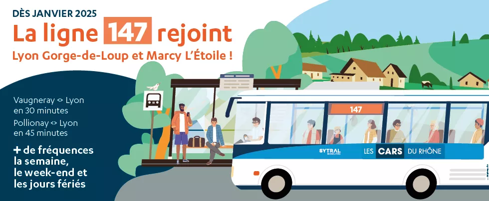 Dès Janvier 2025 la ligne 147 rejoint Gorge-de-Loup et Marcy L'Etoile!